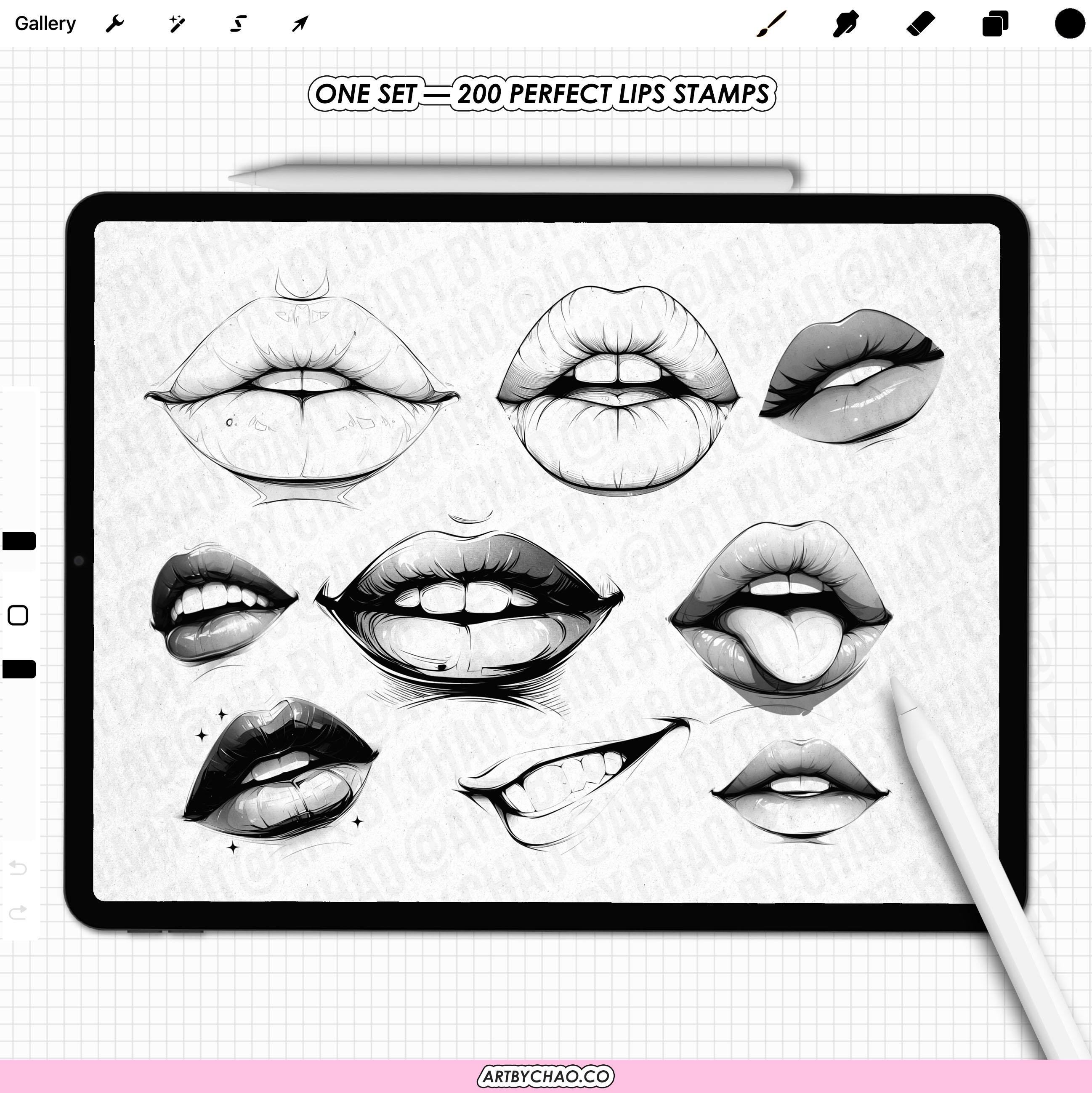 Procreate Lips Procreate Lips Stamps: 200 Mouth Expressions, Smile, Kiss, Tongue ...