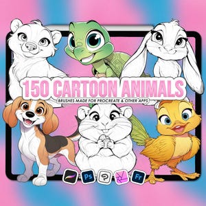Cartoon Procreate animal stamps | Procreate cartoon animals stamps | Procreate cartoon characters | Cartoon Photoshop animal brushes