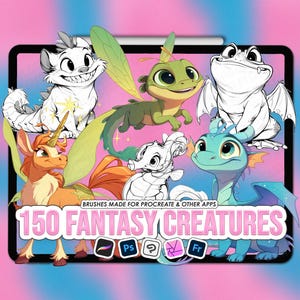 Cartoon Procreate fantasy creatures stamps. Procreate cartoon animals stamps. Procreate cartoon characters. Cartoon Photoshop brushes