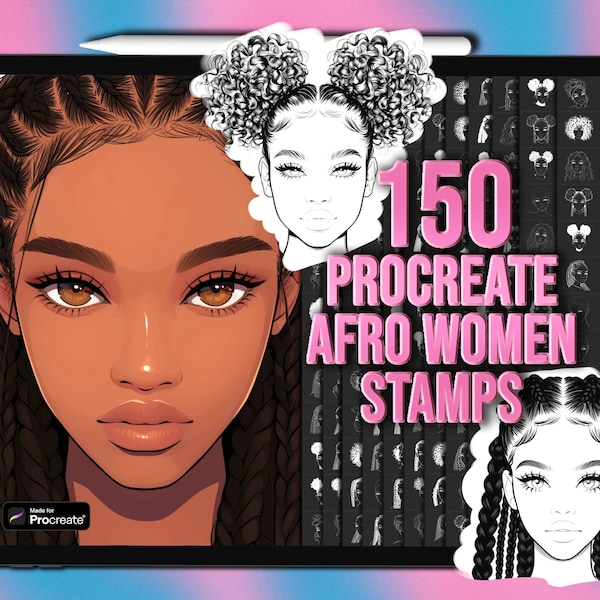 African American women Procreate face stamps | African American Female face Procreate stamps | Afro female Face Procreate brushes