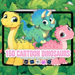 Sellos de dinosaurios de dibujos animados para Procreate / Sellos de dinosaurios de dibujos animados para Procreate / Pinceles de dinosaurios para Photoshop / Sellos de dinosaurios de dibujos animados para Clip Studio