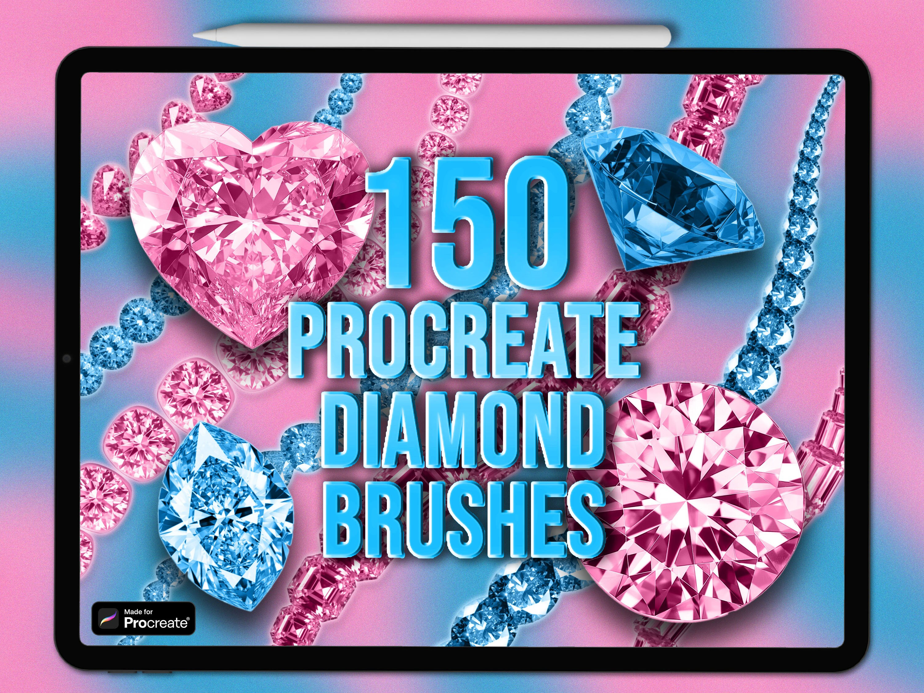 Procreate Diamond Stamps & Jewel Brushes – Set de 150 pinceles de strass y joyería para Procreate