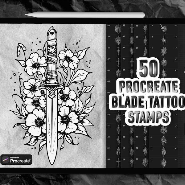 Blade Procreate tattoo stamps | Procreate tattoo brushes | Procreate brushes tattoo | Procreate sword tattoo stamps | Procreate blade stamps