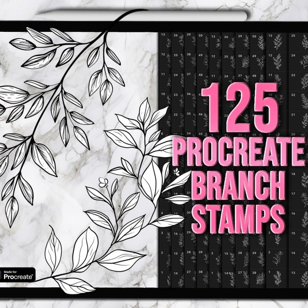 Timbres Procreate Branch | Feuilles Procreate tampons de tatouage | Procréer des timbres de branche | Procréer des branches de pinceaux