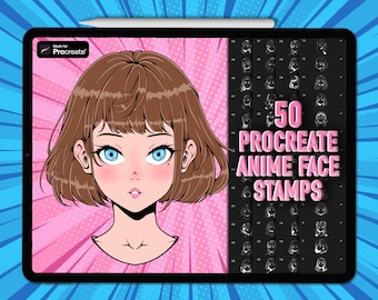 Anime face Procreate stamps | Anime face Procreate brushes | Procreate anime girl face stamps | Manga Procreate brushes