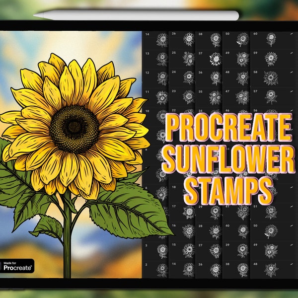 Sunflower Procreate stamps | Procreate sunflower stamps | Procreate flower stamps | Procreate flower brushes | Procreate flower tattoo stamp