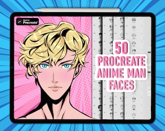 Anime face Procreate stamps | Anime male face Procreate brushes | Procreate anime man face stamps | Manga man Procreate brushes