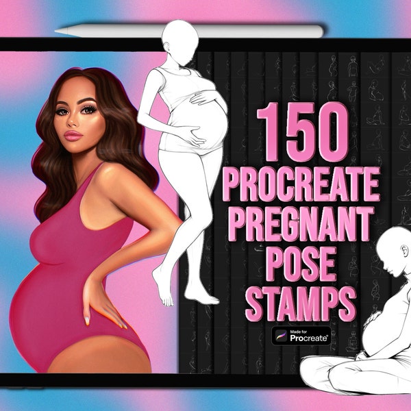 Pregnant Procreate pose stamps | Pregnant Procreate body pose stamps | Pregnant Procreate body stamps | Pregnant body Procreate brushes
