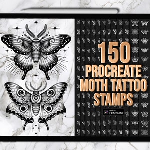 Timbres de procréation de papillons de nuit | Tampons tatouages Moth Procreate | Tampons de tatouage de papillon de nuit | Pinceaux pour tatouage Procreate