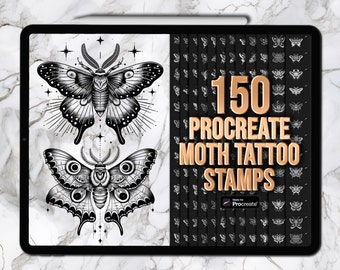 Timbres de procréation de papillons de nuit | Tampons tatouages Moth Procreate | Tampons de tatouage de papillon de nuit | Pinceaux pour tatouage Procreate