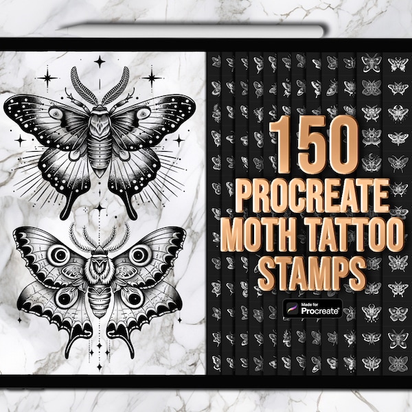 Moth Procreate stamps | Moth Procreate tattoo stamps | Procreate moth tattoo stamps | Tattoo Procreate brushes