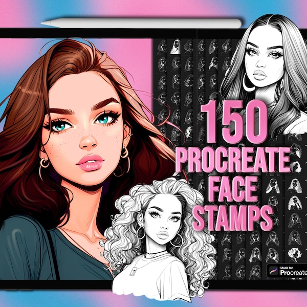 Tampons procréer le visage | Timbres Procreate visage féminin | Pinceaux Procreate pour le visage