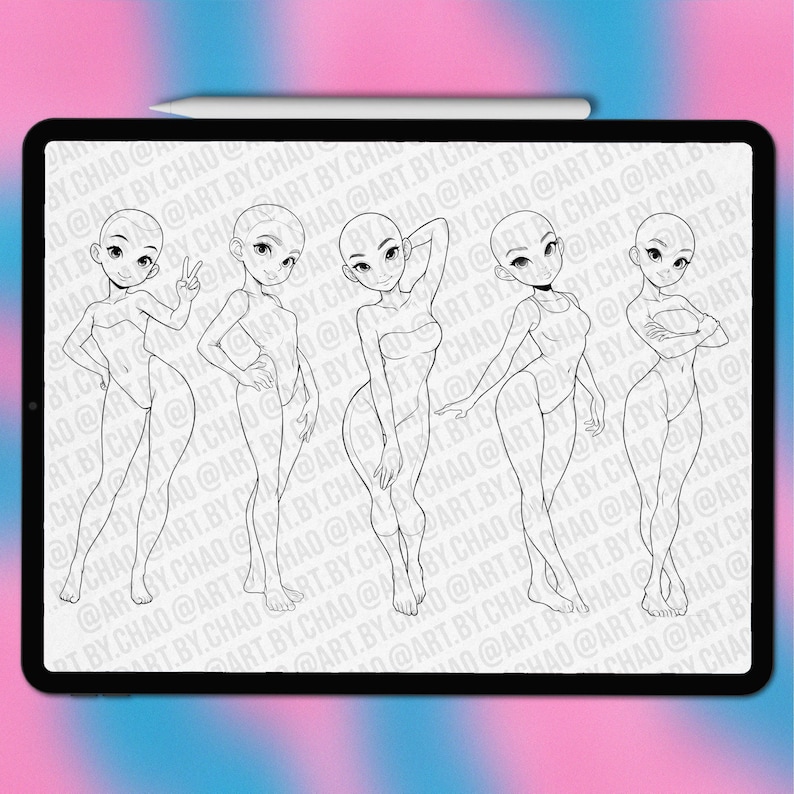 Cartoon princess Procreate pose stamps | Procreate cartoon pose stamps | Procreate cartoon body base | Cartoon pose Photoshop brushes