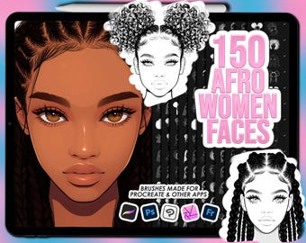 Afroamerikanische Frauen Procreate Gesichtsstempel. Afroamerikanisches weibliches Gesicht Procreate Briefmarken. Weibliches Gesicht Photoshop Pinsel. Clip-Studio