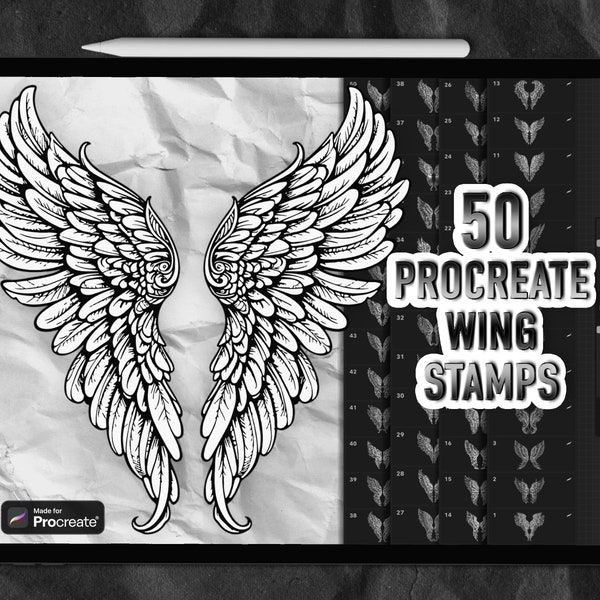 Tampons Wing Procreate | Tampons tatouage ailes Procreate | Procréer des pinceaux de tatouage | Tampons de tatouage Procreate | Tampons Procréer des ailes