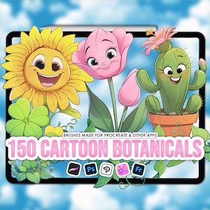 Cartoon Procreate botanical stamps | Procreate cartoon plant stamps | Photoshop cartoon brushes | Clip Studio cartoon
