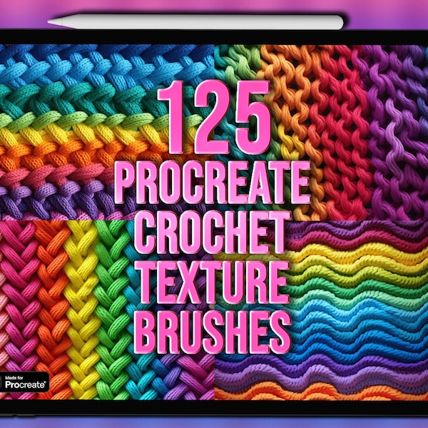 Crochet Procreate brushes | Crochet Procreate texture brushes | Procreate crochet brushes | Knitting Procreate fabric brushes