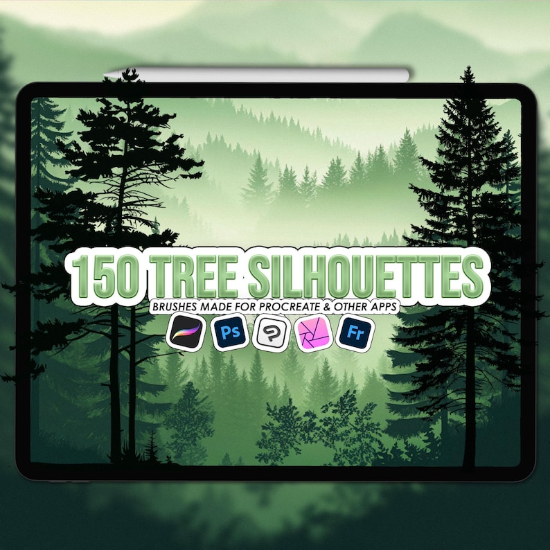 Procreate tree silhouette stamps | Forest Procreate tree stamp brushes | Procreate tree brushes | Photoshop tree | Clip Studio Paint tree
