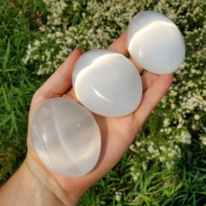 Selenite Palm Stones - Satin Spar Palms - Polished Selenite - Polished Satin Spar Palmstones