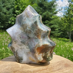 Ocean Jasper Flame - Large Ocean Jasper Flame - Orbicular Jasper Freeform - Ocean Jasper with Druzy - OJ Flame