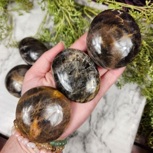 Black Moonstone Palm Stones - Moonstone Palmstone - Polished Black Moonstone - Shiny Black Moonstone Palms