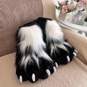Custom Furry Paws Feet, Black and White Monster Feetpaws, Furry Fursuit Feet with Soft Claws, Cosplay Boots, Custom Size Fursuit Maker