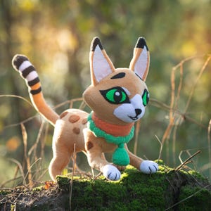 Hades Toula the Wildcat handmade plushie - 8.6in high, soft decoration, made to order