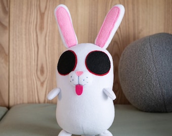 Bunny Plushie - White Silly Derpy Rabbit Toy, Quirky Animal Lover Gift & Unique Scrongly Fidget, Pet Shape Pillow