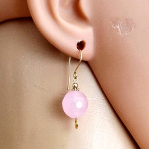 Feminine Faceted Pink Rose Jade Roughly Crafted Gold Filled Filigree Earrings  #877