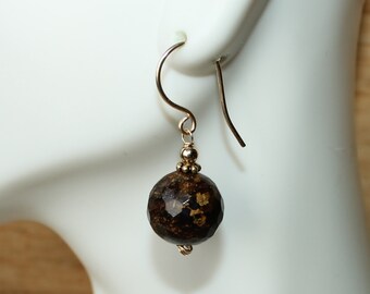 Brown Chic Bronzite Stone Artisan Crafted Gold Filled Earrings ~ Made in USA