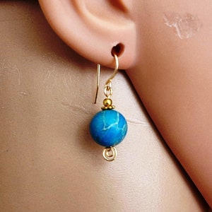 Boho Chic Turquoise Blue Sea Sediment Jasper Artisan Crafted Gold Earrings #855