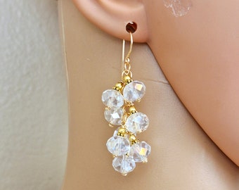 Dazzling Date Night Feminine Crystal Cluster Artisan Crafted Gold Dangle Earrings ~ Made in USA