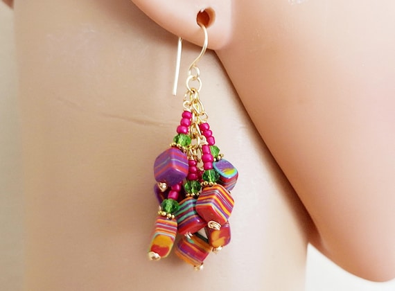 Fun & Festive Multi-Color Rainbow Striped Stone Crystal Gold 