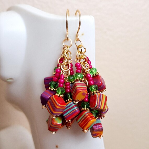 Fun & Festive Multi-Color Rainbow Striped Stone Crystal Gold 
