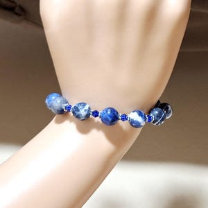 Indie Jeans bracelet ~ Blue Sodalite Crystal Jasper Silver Bracelet #1073