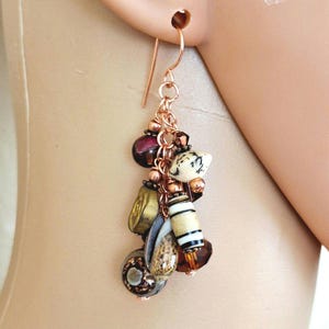 Eclectic Shell Stone Nut Cluster Earrings: Bright Copper #2087