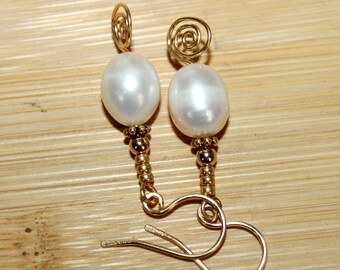 Freshwater Pearl Artisan Crafted Gold Filled Filigree Earrings ~ Made in USA