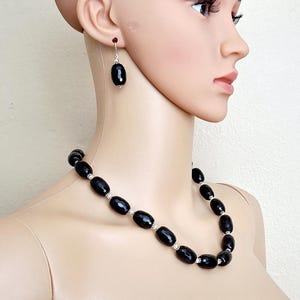 Sexy Black Agate Onyx Artisan Crafted Silver Necklace Earring Set #3309