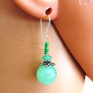 Light Green Quartz Artisan Gemstone Czech Glass Silver Earrings #115B