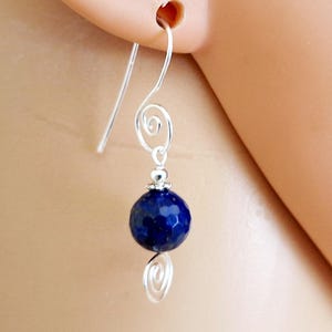 Faceted Lapis Lazuli Silver Rustic Filigree Earrings #4039
