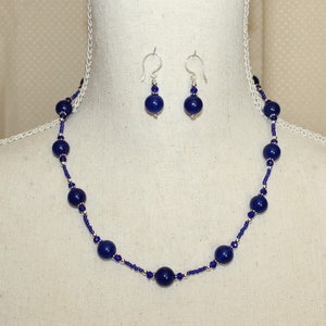 Striking Blue Jade Sterling Silver Artisan Necklace Earring Set #3200A