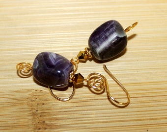 Rustic Purple Amethyst Artisan Crafted Gold Artisan Filigree Earrings in Gift Box ~ Made in USA