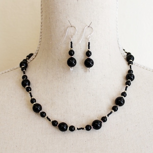 Ensemble classique de boucles d&#39;oreilles de collier artisanal en argent sterling et argent massif onyx noir ~ Fabriqué aux États-Unis # 3170