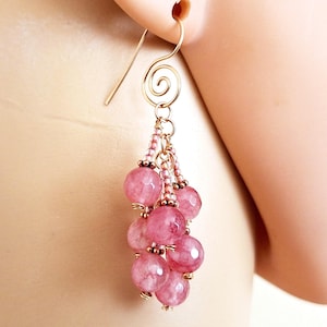 Facettierte Pink Rubin Cluster Grobe Bronze Cabochon Ohrringe #4188