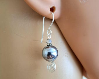 Gray Hematite Hematite Earrings: Silver Filigree #4099