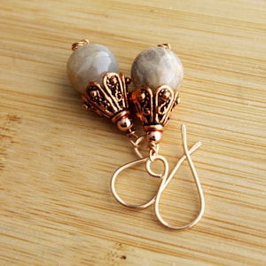Vintage Inspire Sunstone Artisan Crafted Solid Bronze Bali Style Copper Cone Earrings #813