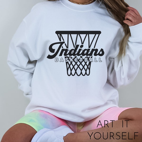 Indians Basketball Retro Team Design, Team Apparel, Indians Shirt SVG, Indians Mascot,  Cricut / Sillhouette Files, svg, png