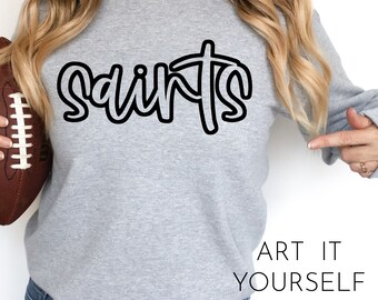 May include: Gray sweatshirt with the word "Saints" written in black cursive lettering. The word "Saints" is stylized with a cross in the middle of the word. The text "Art It Yourself" is printed in black at the bottom of the image.