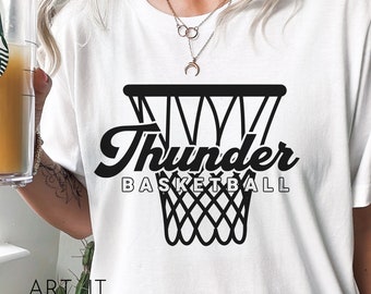Thunder Basketball Retro Team Design, Team Apparel, Thunder Shirt SVG, Thunder Mascot,  Cricut / Sillhouette Files, svg, png