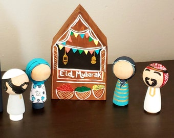 Eid Market and Mosque play set, Muslim dolls, muslim peg dolls, Islamic toys, eid decorations, Islamic decorations, Eid gift